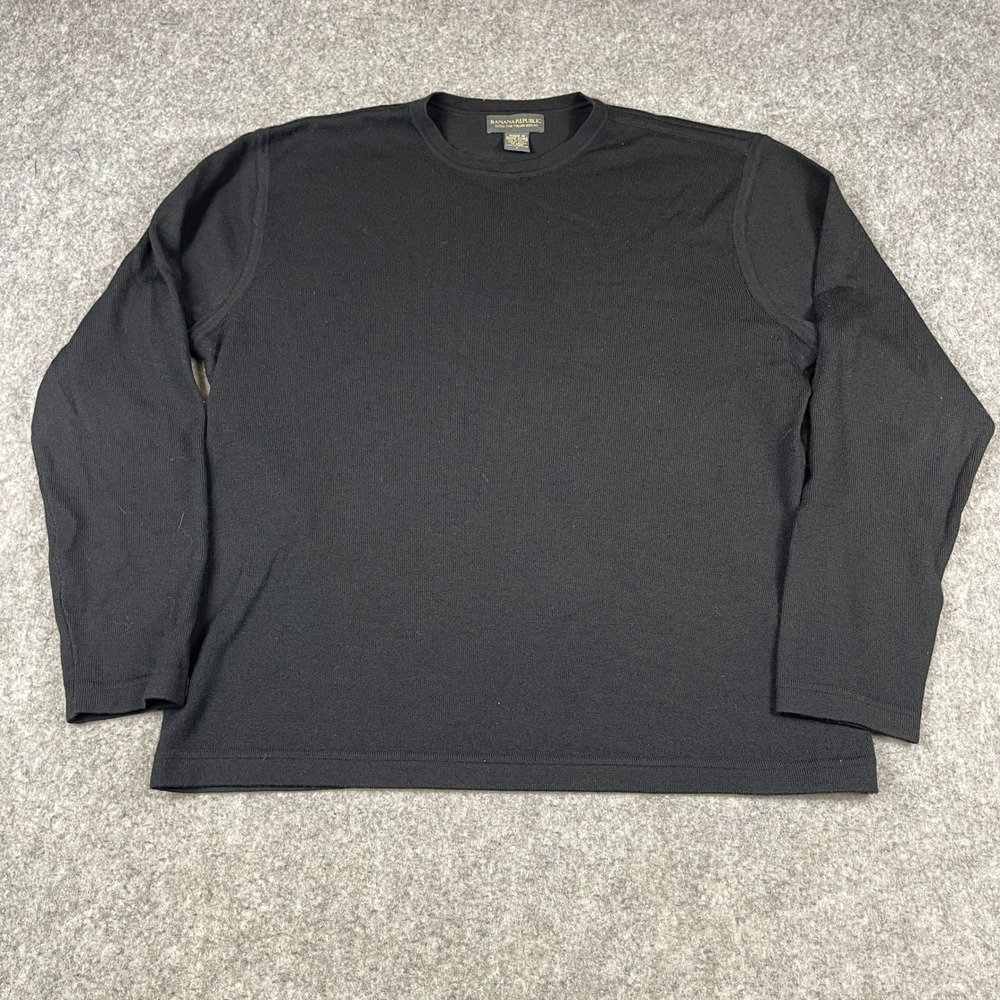 Banana Republic Mens Black Extra Fine Italian Merino Wool Crewneck Sweater L